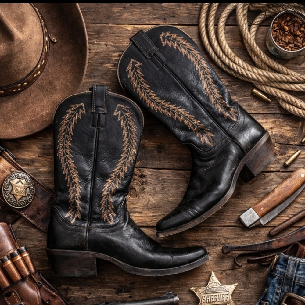 Vtg Cowboy Boots Brown Leather Western embroidered Men's Boots Sz 8d